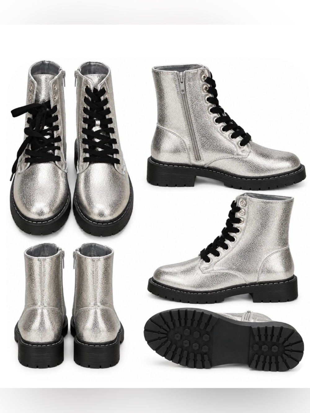 Sugar  Women’s Metallic Silver Combat Boots 9.5
